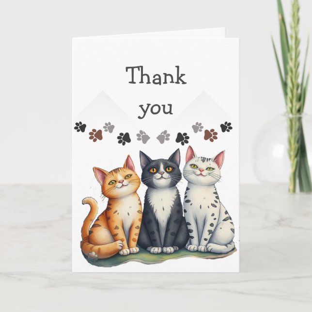 Thank You Cat Sitting Cute Cats Card (Front)
