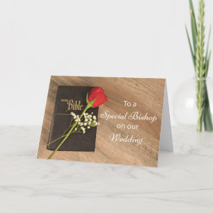 Thank You Catholic Bishop for Wedding Bible & Rose Card