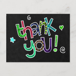 Thank you chalk text on black postcard