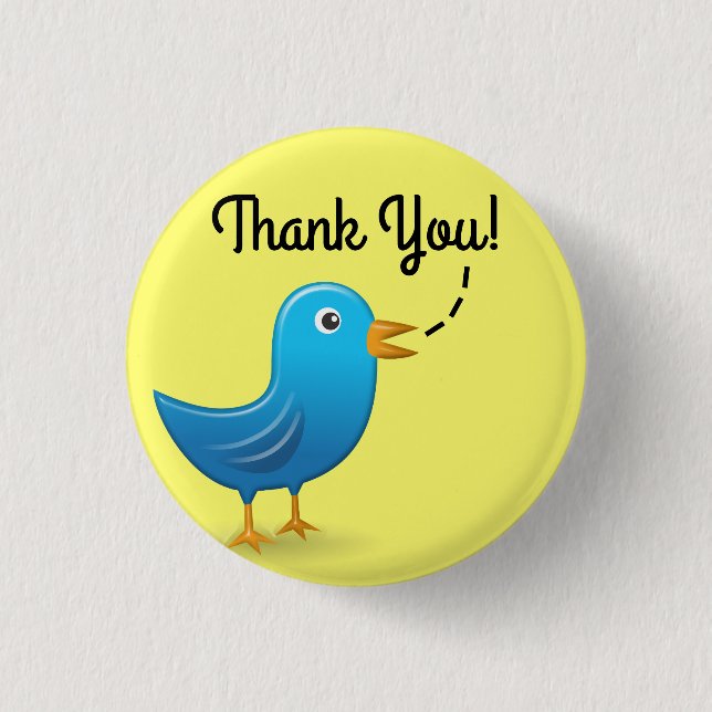 Thank You! Cheery Blue Bird on Bright Yellow 3 Cm Round Badge (Front)