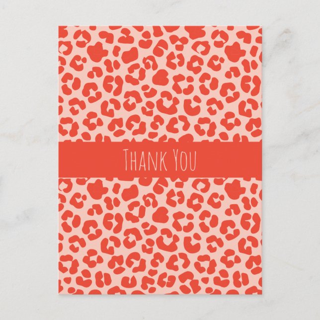 Thank You Cheetah Print Pattern Red Postcard (Front)