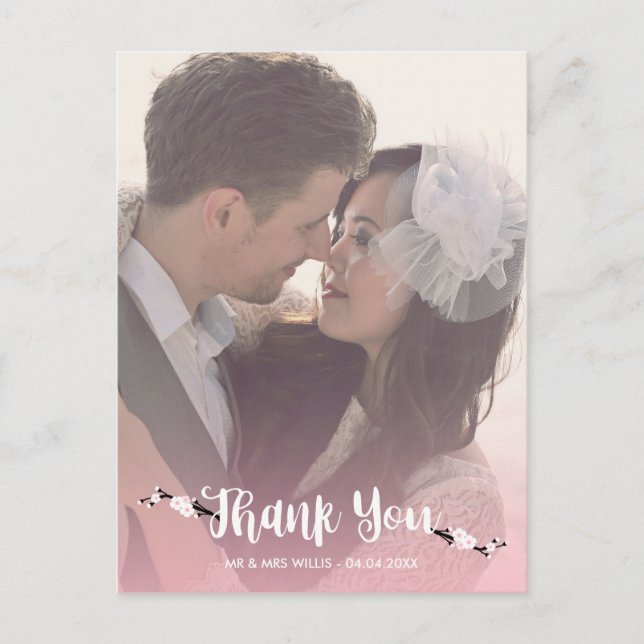 Thank You Cherry Blossom Wedding Photo Postcard (Front)