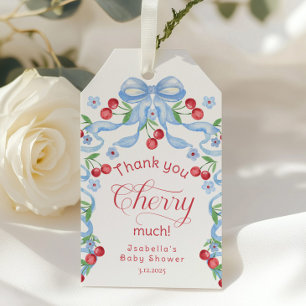 Thank you Cherry Much Blue bow baby shower Gift Tags