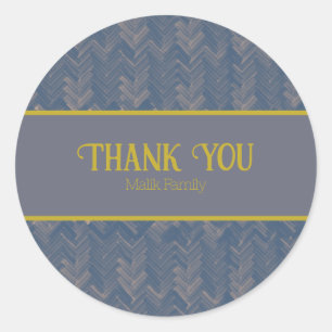 Thank You Chevron Pattern Retro Blue Personalise Classic Round Sticker