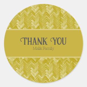 Thank You Chevron Pattern Vintage Gold Personalise Classic Round Sticker
