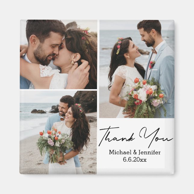 thank you, chic calligraphy wedding 3 photos  magnet (Front)