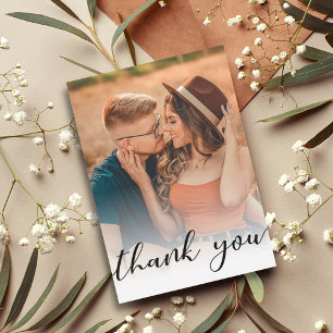 thank you chic calligraphy wedding photo card