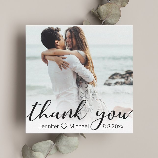 thank you  chic calligraphy wedding photo card (Creator Uploaded)