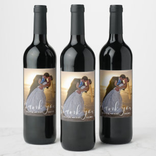 thank you,chic calligraphy  wedding photo wine label