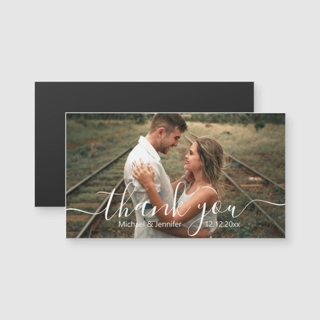 thank you chic handwriting wedding photo magnet (Front/Back)