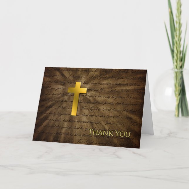 Thank You - Christian Gold Cross - John 3:16 Card (Front)