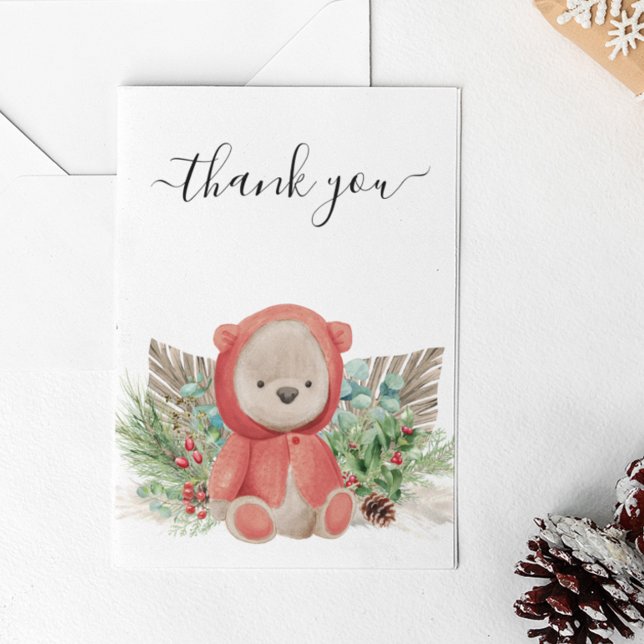 Thank you Christmas Baby Bear Shower Boho  Card (Creator Uploaded)