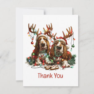 Thank You Christmas Basset Hound Dogs Card