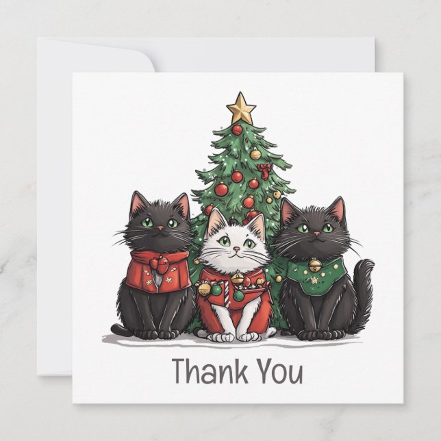 Thank You Christmas Cats Holiday Tree Card (Front)