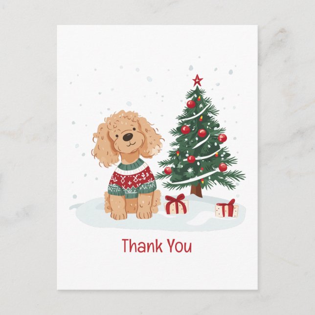 Thank You Christmas Goldendoodle Dog Postcard (Front)