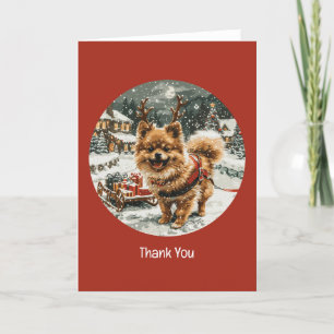 Thank You Christmas Pomeranian Reindeer Dog Card