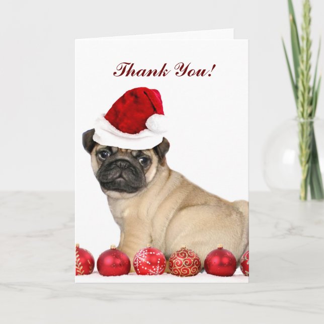 Thank You Christmas Pug dog card (Front)