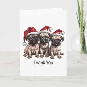 Thank You Christmas Pug Dogs Santa Card