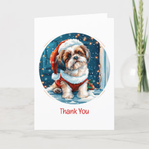 Thank You Christmas Shih Tzu Santa Dog Card