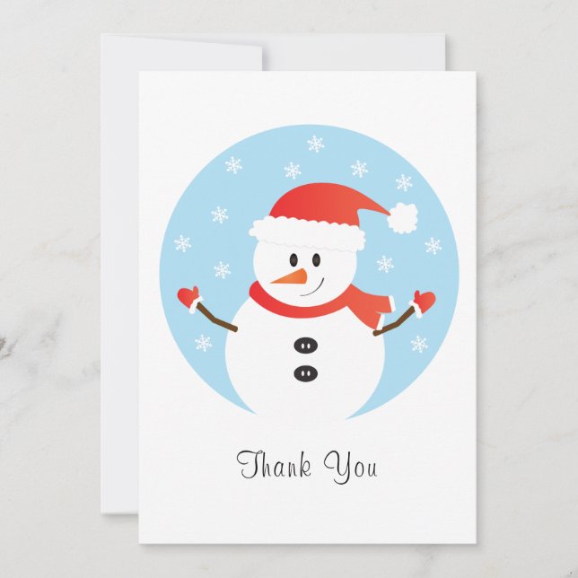 Thank You Christmas Snowman Snowflakes Red Card (Front)