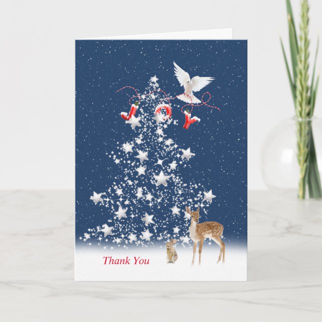 Thank You Christmas tree with JOY and dove Holiday Card (Front)