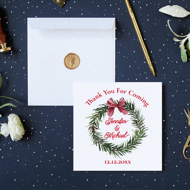 thank you christmas wreath red green wedding  card (Creator Uploaded)