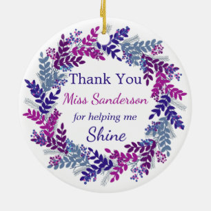 Thank You Christmas Wreath Teachers Appreciation Ceramic Ornament