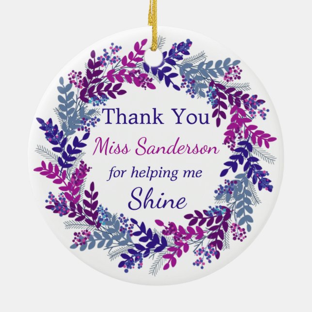 Thank You Christmas Wreath Teachers Appreciation Ceramic Ornament (Back)