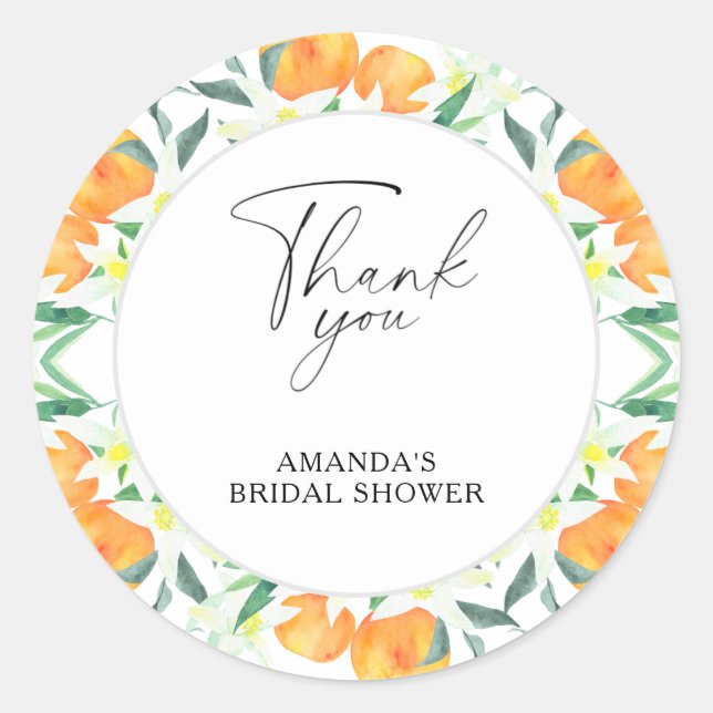 Thank you - Citrus - Bridal shower Classic Round Sticker (Front)