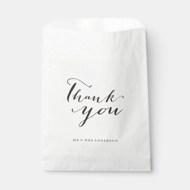 Thank You Classic Script Calligraphy Name Wedding Favour Bag (Front)
