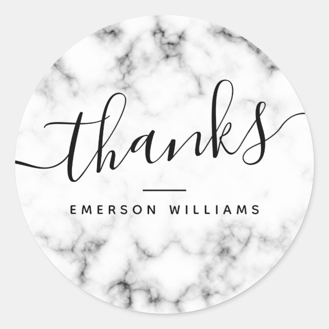 Thank you classy white marble classic round sticker (Front)