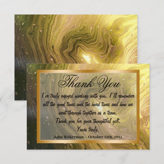 Thank You co-worker & Bright Yellow Marble, Gold  Card (Front/Back)