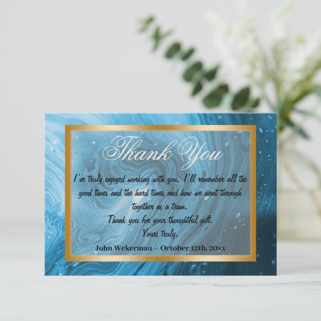 Thank You co-worker & Light Blue Marble, Gold  Card (Standing Front)