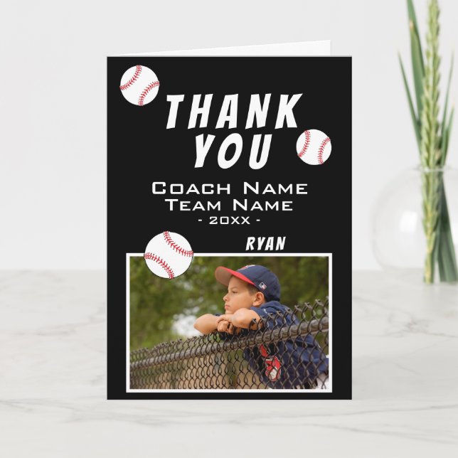 Thank you Coach Baseball Black Photo Card (Front)