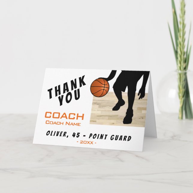 Thank you Coach Basketball Player Silhouette Card (Front)