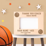 Thank you Coach Basketball Team Name Sports Etched Frames<br><div class="desc">Thank you Coach Basketball Team Name Sports Etched Frames. 2 basketball balls in the corners. Personalise it with the coach's name, player's name, number, team name and year, making it a unique keepsake to commemorate a memorable season or career. An ideal gift for basketball coaches, this frame beautifully showcases a...</div>