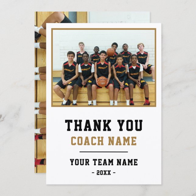 Thank you Coach Card Team Name Photo (Front/Back)
