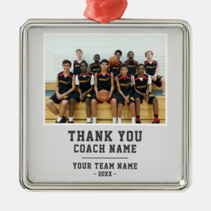 Thank you Coach Card Team Name Photo Metal Ornament