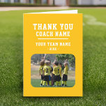 Thank you Coach Card with Team Name Photo<br><div class="desc">Thank you Coach Card with Team Name Photo. Personalise with your coach name, team name, team photo and year. You can change any text on the card or erase it. A great gift and a keepsake for a sports coach! Get the team to sign the non-designed areas for a great...</div>