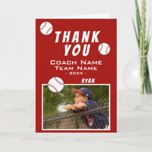 Thank you Coach Red Baseball Photo Card