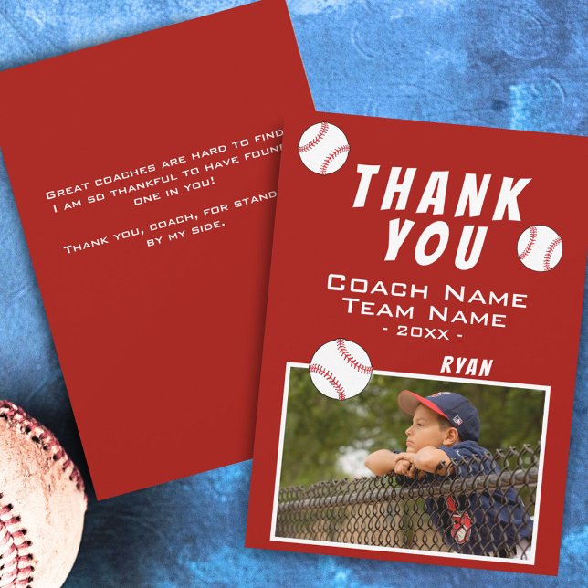 Thank you Coach Red Baseball Photo Card (Creator Uploaded)
