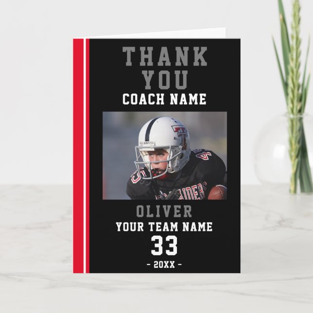 Thank you Coach Red Football Player Photo Card (Front)