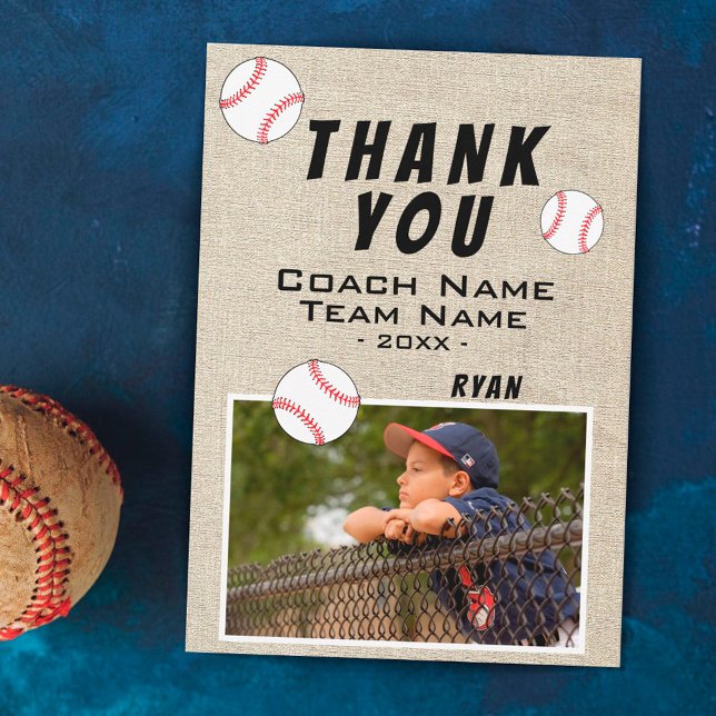 Thank you Coach Rustic Baseball Photo Card (Creator Uploaded)