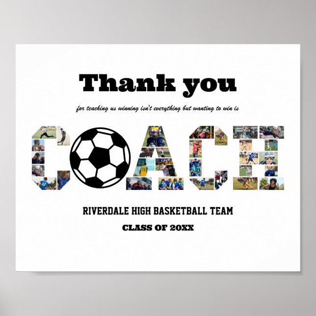Thank You Coach Soccer Team Photo Collage  Poster (Front)