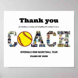 Thank You Coach Softball Team Photo Collage Poster