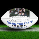 Thank you Coach Team Name and Team Photo Football<br><div class="desc">Thank you Coach Team Name and Team Photo Football. The text is a trendy blue an black typography on white background. Personalise with your coach name, team name and year. You can change any text on the football or erase it. A great gift for a coach! Add a team photo...</div>