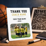 Thank you Coach Team Name Photo Plaque<br><div class="desc">Thank you Coach Team Name Photo plaque. Personalise with your coach name, team name, team photo and year. You can change any text on the plaque. A great gift and a keepsake plaque for a soccer coach! Get the team to sign the non-designed areas with a fine point permanent marker....</div>