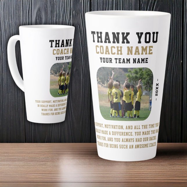 Thank you Coach with Team Name Photo Latte Mug (Creator Uploaded)