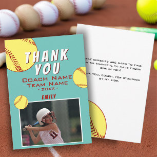 Thank you Coach Yellow Softball Photo Card