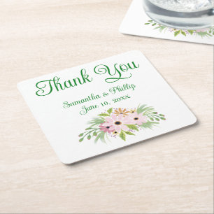Thank you coaster wedding favour green tree